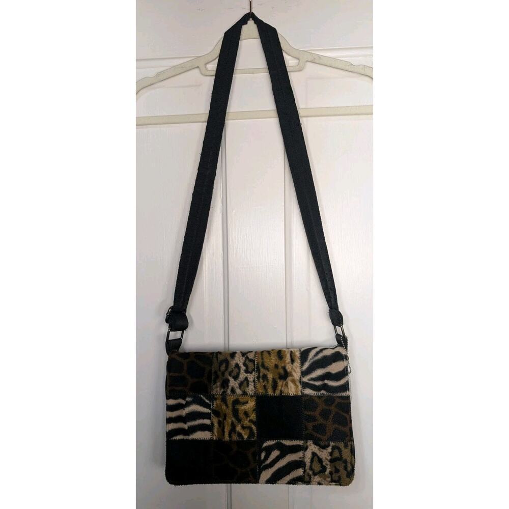 Vintage Wesley &Co Fiorucci Animal Print Patchwork Shoulder Bag Mixed Textures‎